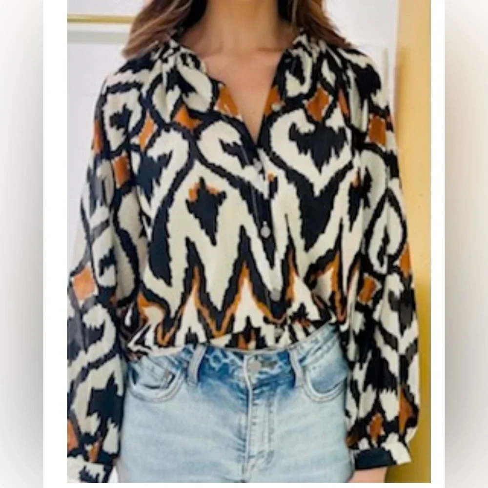 Anthropologie Willa Storey Meg Top Blouse Puff L/S Cotton Button Up Shirt SMALL
